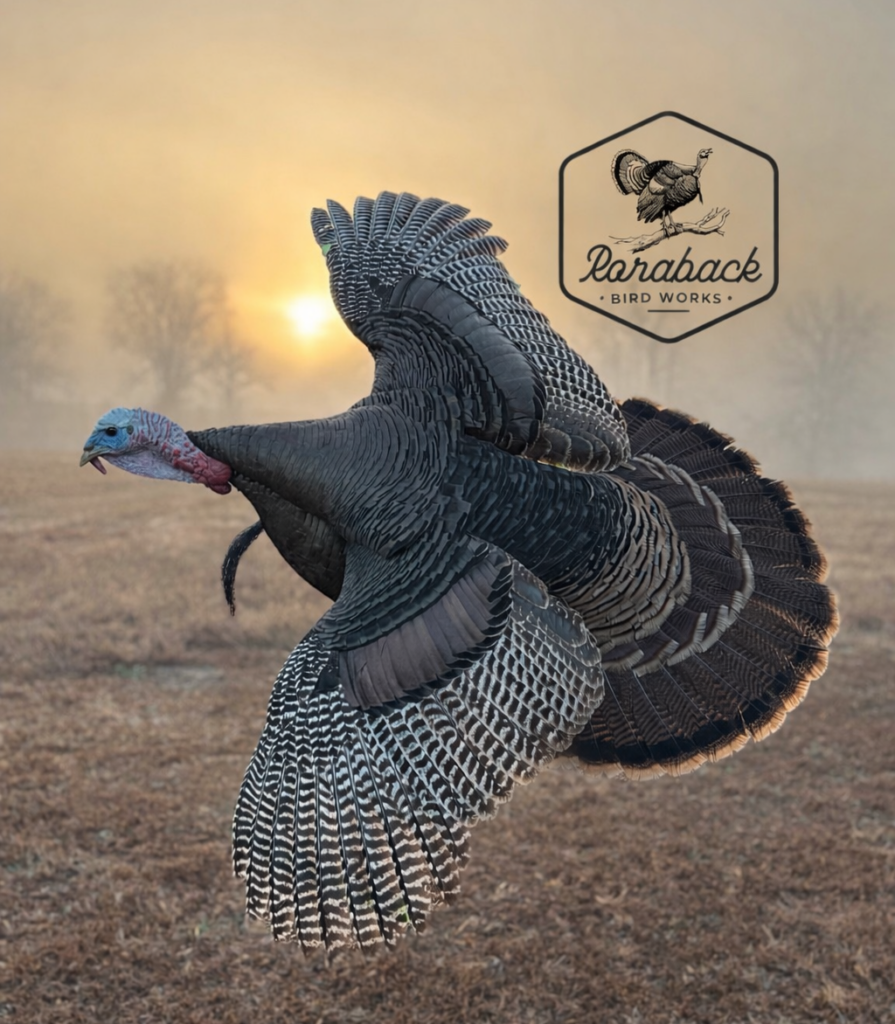 flying turkey mount across sunrise